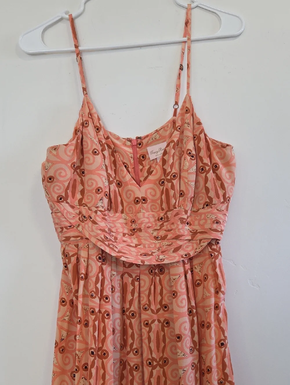 Tracy Reese Peach Printed Maxi Dress with Spaghetti Straps - Picture 3 of 6